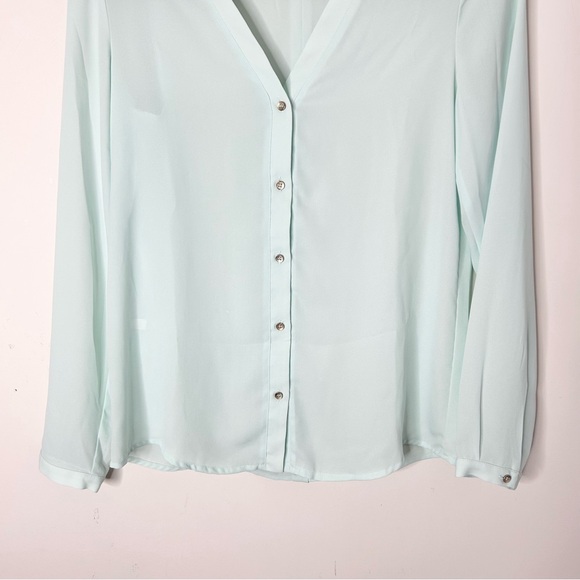 MANGO Button Down Shirt Blouse Sheer Crepe Long sleeve Mint green size XS - Picture 6 of 11